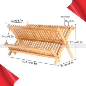 Bamboo Dish Rack Tray Rack Foldable Compact Dish Drying Rack