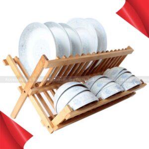 Bamboo Dish Rack Tray Rack Foldable Compact Dish Drying Rack