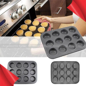 12 Cups Cake Pudding Muffin Bread Metal Non-Stick Baking Mold Tray