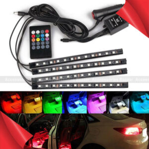 12LED RGB LED Neon Strip Lights Music Remote Control Car Interior