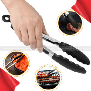 Stainless Steel Silicone Tongs Clip Salad Bread Cooking Food Serving Tong