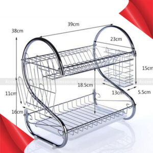 Steel 2 Tier Dish Drying Cutlery Stainless Drainer Drain Silver Tray Rack