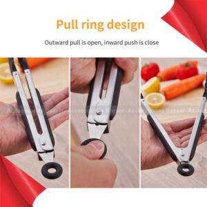 Food Tongs Stainless Steel Clip Safety Silicone Handle Anti-scalding Bread