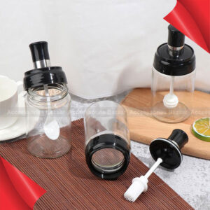 3pcs Glass Spice Jars with Spoon with Spoon, Oil Brush, Honey Stick