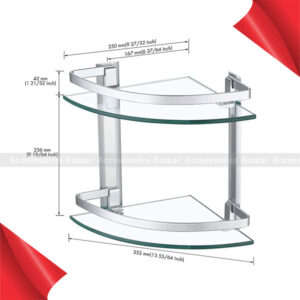 2 layer Aluminum Bathroom Corner Shelf Tempered Glass