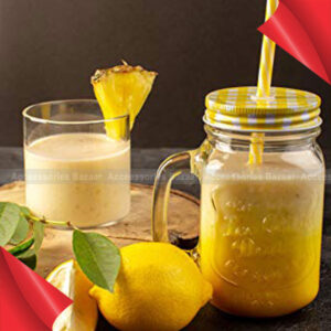 Glass Mason Jars with Handle and Straw, 450ml Yellow Colour
