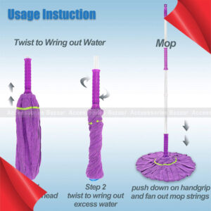 Easy Microfiber self wringing mop with Extended Handle Self twisting rotary Mop