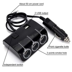 Dual USB Port 3 Cigarette Lighter Sockets Fast Charging Car Charger Adapter