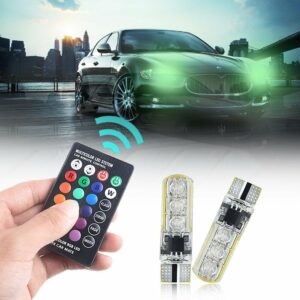 2x T10 6SMD 5050 RGB LED Car Wedge Side Light Reading Lamp Bulb + Remote Control