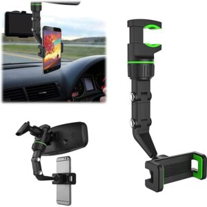 Multifunctional Rearview Mirror Phone Holder, Car Rearview Mirror Mount Phone and GPS Holder, Universal 360° Rotating Car Phone Holder Automobile