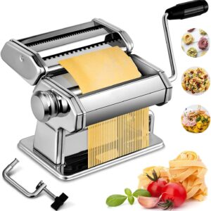 Pasta Maker Machine, Manual Stainless Steel Noodles Maker, 7 Adjustable Thickness Settings Pasta Roller Press and Cutter