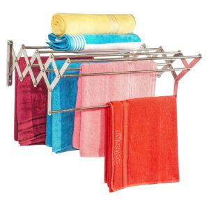 Stainless Steel Wall Mount Laundry Drying Rack: Retractable Fold Away Clothes Dry Racks, Easy to Install Wall Dryer Fixed Cloth Hanger Rack