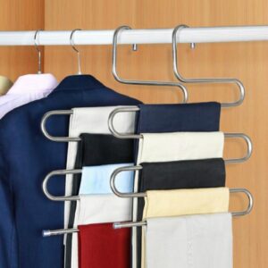 Multi Pants Hangers Rack for Closet Organization,STAR-FLY Stainless Steel S-shape 5 Layer Clothes Hangers for Space Saving Storage