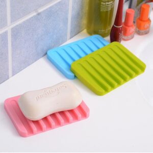 1Pc – Flexible Silicone Soap Dish For Bathroom Accessories Soap Holder Drain Tray Creative Bathroom Tools – Random Color