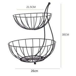 Fruit Vegetable Basket Round Bowl Shaped Double-Layer Wire Hollow Desktop Storage Basket