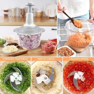 Manual Food Chopper, 1500ML Speedy Chopper with 3 Curved Stainless Steel Blades, Handheld Vegetable Chopper