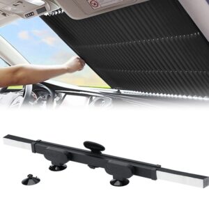 Retractable Windshield Sun Shade for Car, Large Sun Visor Protector Blocks 99% UV Rays to Keep Your Vehicle Cool, Auto Sunshade Fits Front Window