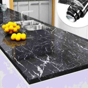 Kitchen Oil Proof Black Marble Wall Paper 200cm x 60cm CM Peel and Stick Countertops Waterproof, Anti-Mold , Heat Resistant