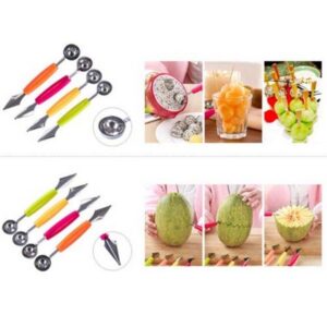 Melon Ballers, 2 in 1 Scoop and Fruit Carving Knife, Stainless Steel Dual-Purpose Salad Spoon, Baller Cutter for DIY Decor Watermelon