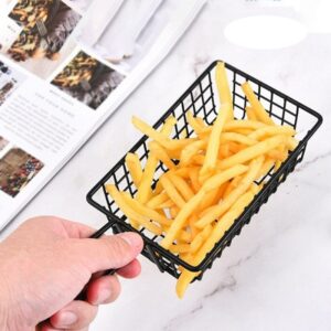 Deep Fry Basket Mini Square Fried Basket with Black Handle Stainless Steel French Fries Basket Multi-purpose Fried Food Basket, Cooking Tool